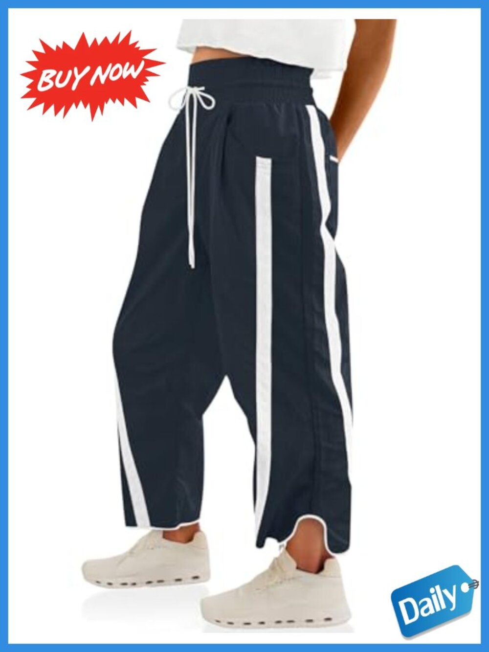 Womens Baggy Wide Leg Track Pants Lightweight Drawstring Y2K Pockets